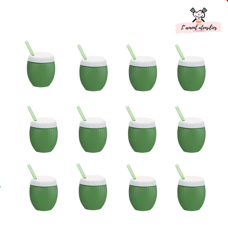 Copo Coco Com Canudo 300 ml - Kit Com 12 Copos Injetemp