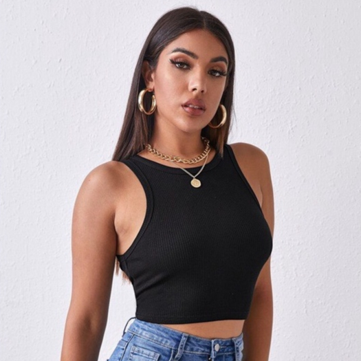 Cropped Regata Básica Top Academia Canelado Croped Regatinha Blusinha Feminina Garrafinha