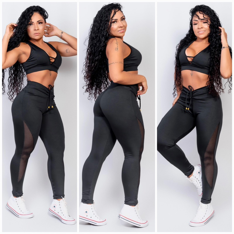 calça legging leg fitness com tela conjunto treino academia em Oferta na Shopee