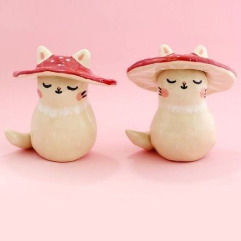 kit 2 gatinho chapeleiro peça decorativa / escultura de gatinho fofo