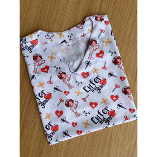 Scrub blusa estampa enfermagem conjunto cirúrgico