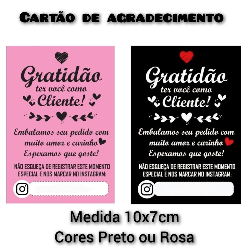 Cartão de Agradecimento Gratidão ter você como cliente 10x7Cm