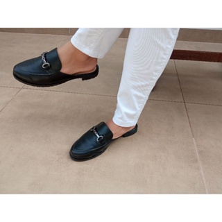 Mule Preto Sola Tratorada Rasteira Calçado Feminino Calça Fácil Mule em Oferta na Shopee
