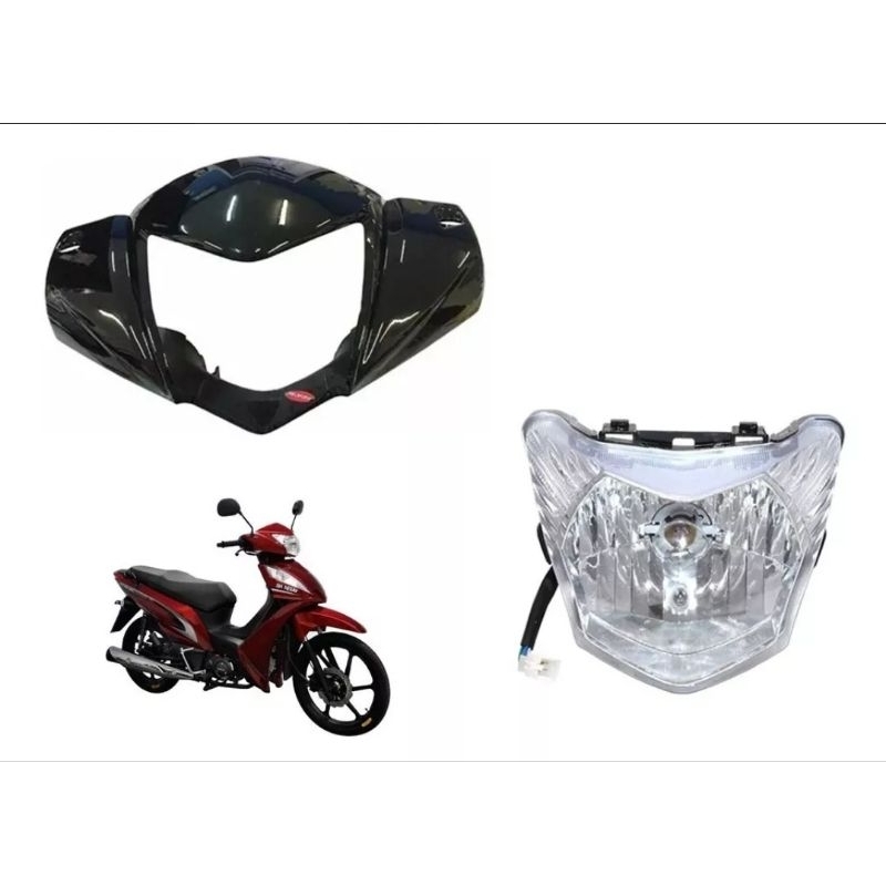 Carenagem Farol Jet + bloco Shineray Carcaça Wuyang Preto 50cc 125cc