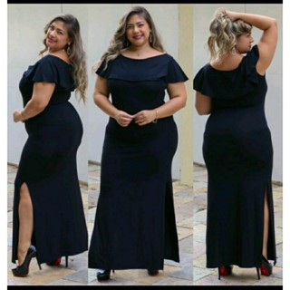 vestido fenda lateral com babado
