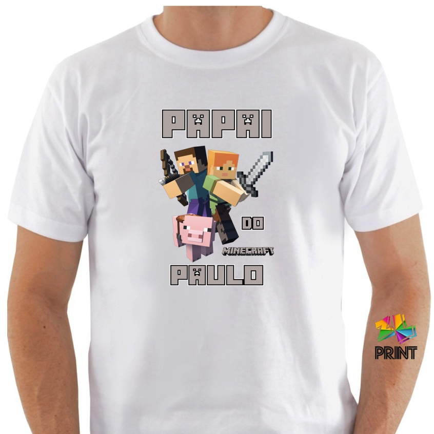 Camiseta PAPAI MINECRAFT LEGO - Personalizada com Nome do aniversariante - Festa Aniversário Infantil ZLprint