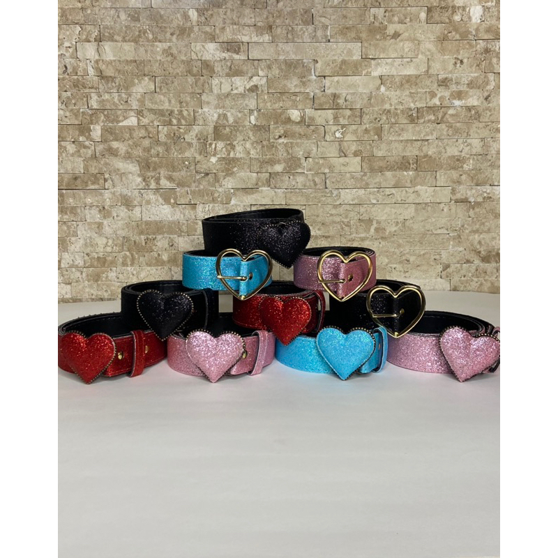 Cinto Kids Infantil Fivela Coração Com Glitter Várias Cores