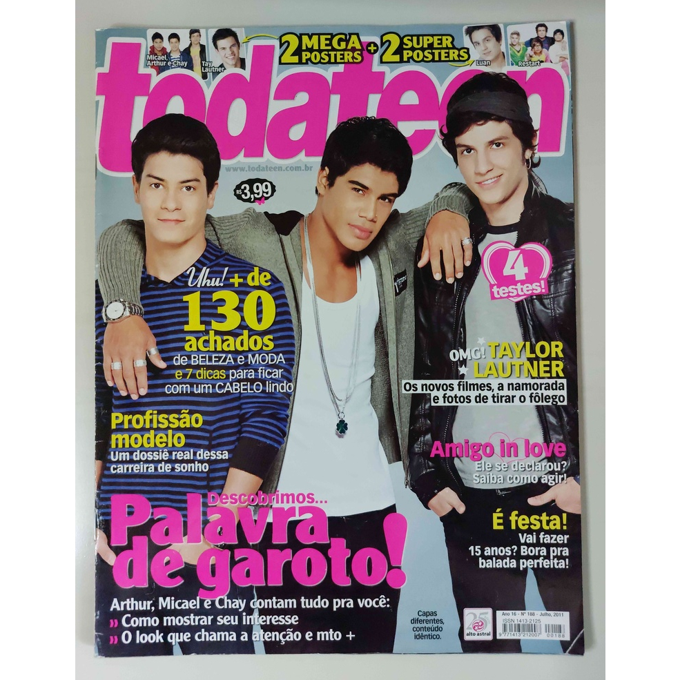 Revista Todateen 188 Arthur Micael Chay Taylor Lautner Luan Santana Restart Daniel Radcliffe Pitty Julho de 2011