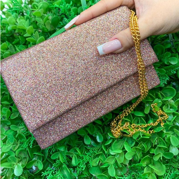 Bolsa Clutch Carteira feminina de mão e ombro Dourada Rose Gold para festas casamentos formaturas Possui Alça