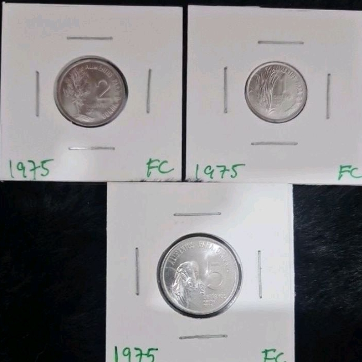 MOEDAS DE 1, 2 E 5 CENTAVOS 1975 FLOR DE CUNHO ( FAO )