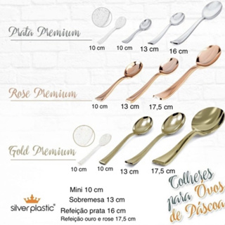 KIT 10~60 COLHER PARA OVO DE PÁSCOA PRATA OURO OU ROSE GOLD P/M/G em Oferta na Shopee