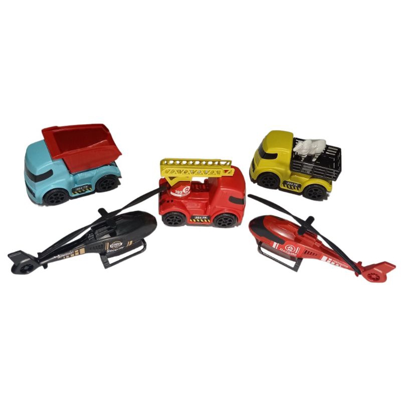 kit 5 brinquedo Caminhão Com Escada De Bombeiro,caminhao com caçamba, caminhao boiadeiro,helicoptero policia civil, helicoptero bombeiro   Brinquedo Infantil Altimar