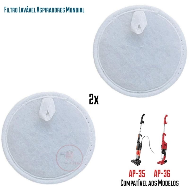 Kit 2 Filtros Permanente Lavável para Aspirador de Pó Mondial Turbo Cycle Vertical AP35 e AP36