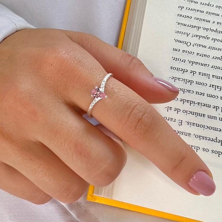 Anel Solitario Zirconia Gota Prata 925 Legitima em Oferta na Shopee