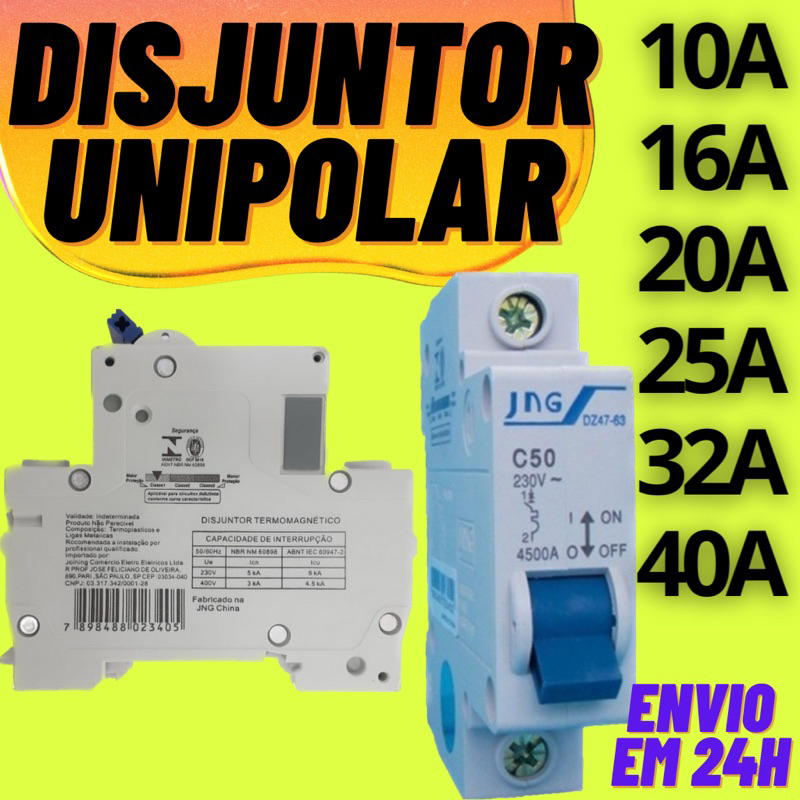 Disjuntor JNG unipolar mono curva C din 10a 16a 20a 25a 32a 40a 50a 63a