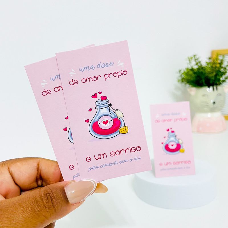 50/100Un Cartões Frase Motivacional - Uma dose de amor próprio - Pronta Entrega