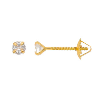 Par Brincos Infantil Zircônia 3mm Ouro 18k Tarraxa De Rosca