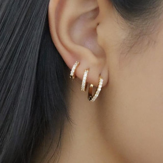 Brinco Trio Argola BANHADA A OURO 18K com Zircônia Cravejada Kit 3 pares / Argolinhas Folheadas á Ouro 18K com Zircônias
