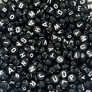 Miçanga Infantil 100 unidades 7mm Alfabeto Preto Redondo P/Pulseira e colar