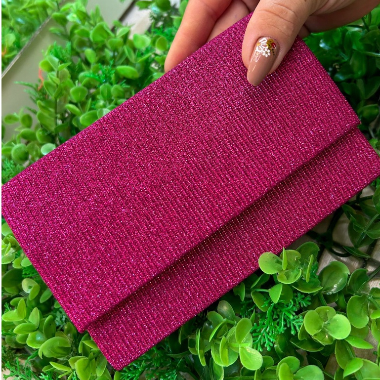 Bolsa Feminina Clutch Rosa Pink Bolsinha de Mão com Corrente Transversal Casamento Formatura Festa Balada Baile Brilho Shine Blogueira