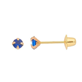 Par de Brincos Infantil de Zircônia 3mm Azul Ouro 18k