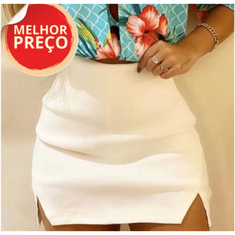 Short saia Com 2 fendas mini saia em Oferta na Shopee