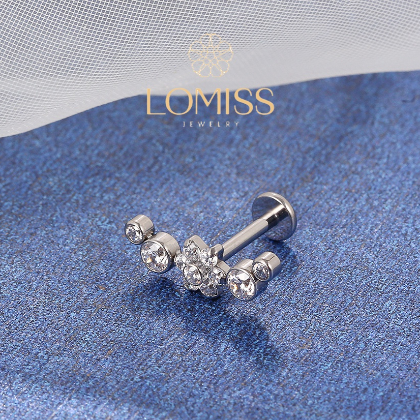 Piercing Labret Titânio Cluster de Flores com 11 Zircônias《Lomiss semijoias》 em Oferta na Shopee