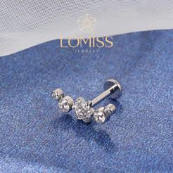 Piercing Labret Titânio Cluster de Flores com 11 Zircônias《Lomiss semijoias》