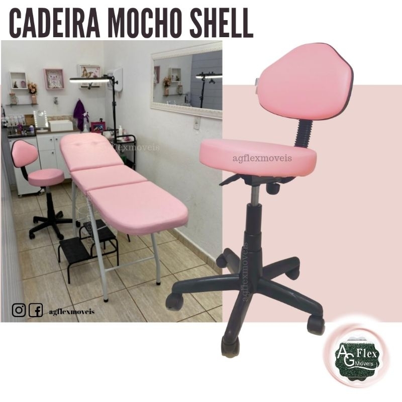 Cadeira Mocho giratória Rosa Base Preta,  para estética, tatuador, dentista, podologia,
