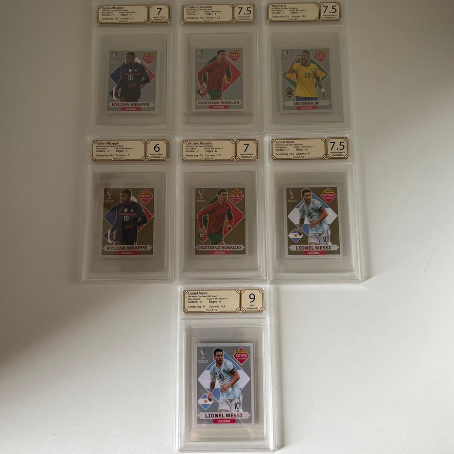 FIGURINHAS EXTRAS LEGENDS OURO E PRATA CR7 NEYMAR MESSI COPA DO MUNDO DE 2022 ORIGINAL DA PANINI CERTIFICADOS E LACRADOS