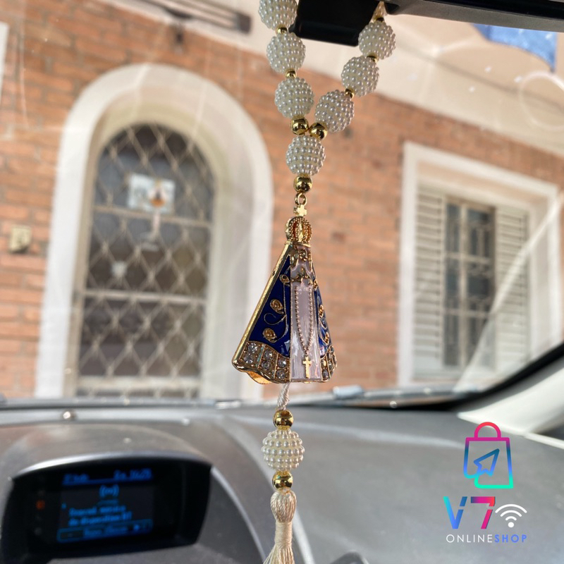 Terço Dezena Amora / Adorno Nossa Senhora Aparecida para Carro Retrovisor Caminhão Porta Casa