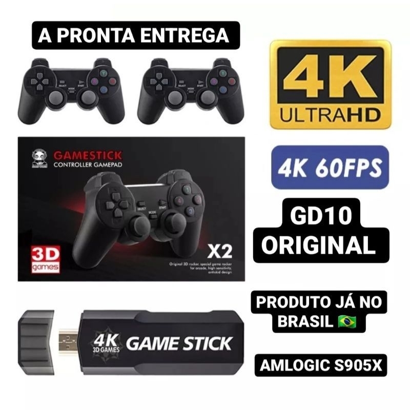 Game Stick GD10 3D de 15 Mil a 40 Mil Jogos Cartão 32GB/64GB/128GB + 2 Controles Sem Fio