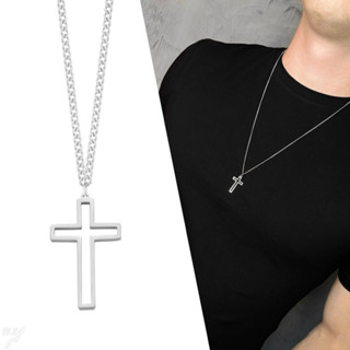 Colar Cruz Corrente Masculina Cordão cor Prata Aço Inox Católico Evangélico Cristão Fé Não enferruja Qualidade Pronta Entrega