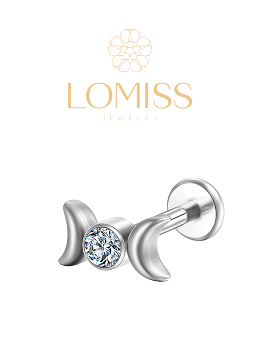 Piercing LABRET TITÂNIO 2 Luas ZIRCÔNIA《Lomiss semijoias》 - Fashion Accessories