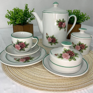 APARELHO DE CHÁ COM 15 PEÇAS PORCELANA BRANCA DECORADA