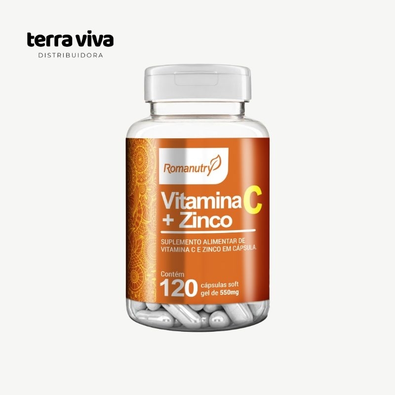 Vitamina C+Zinco da Romanutry com 120 Cápsulas de 550mg, Suplemento Alimentar, envio rápido.