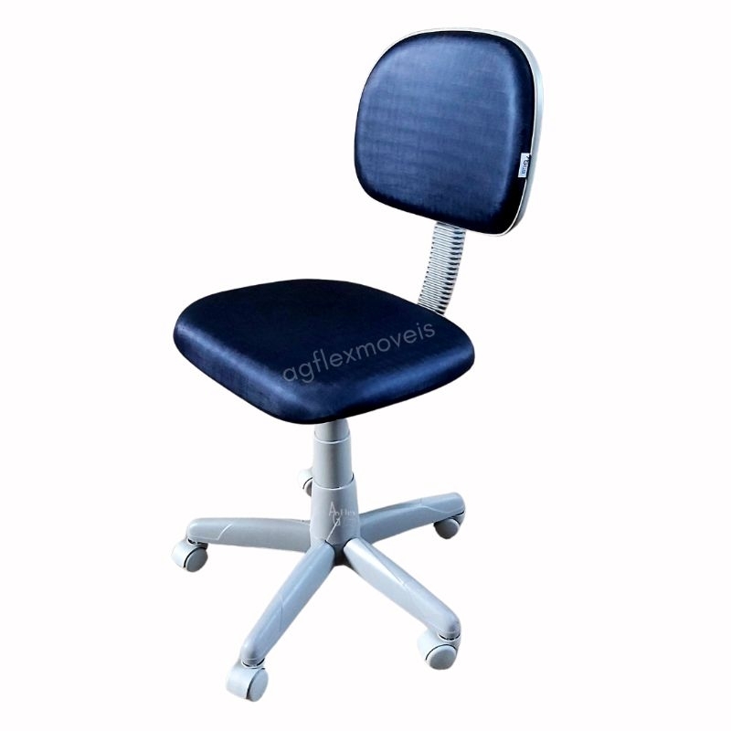Cadeira Mocho Azul Marinho Base Cinza Dentista Estetica Podologo Manicure