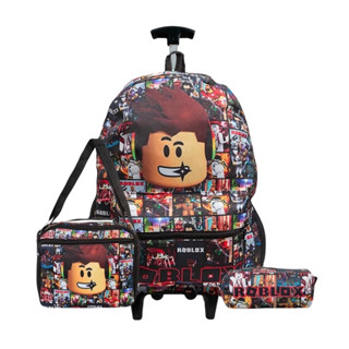 Mochila ROBLOX De Rodinha Grande + Lancheira + Estojo