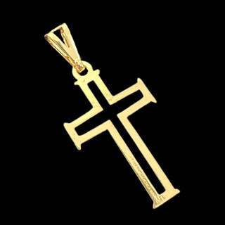 Pingente Cruz Crucifixo Vazado Folhedo A Ouro 18k