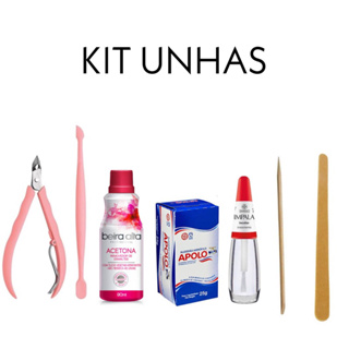 Kit fazer unhas 7 produtos ( Alicate, espátula , Acetona , Algodão, base , palito e lixa ) em Oferta na Shopee