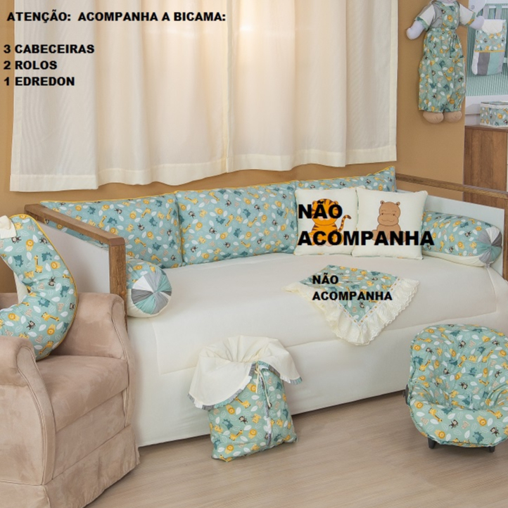 KIT BICAMA PARA CAMA DE SOLTEIRO BEBÊ SELVA  VERDE MENINO