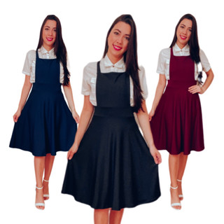 Jardineira Rodada Vestido Feminino ENVIO IMEDIATO!! Salopete Saia Godê Midi Moda Evangélica Soltinho