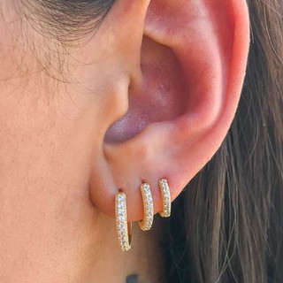Brinco Trio Argola BANHADA A OURO 18K com Zircônia Cravejada Kit 3 pares