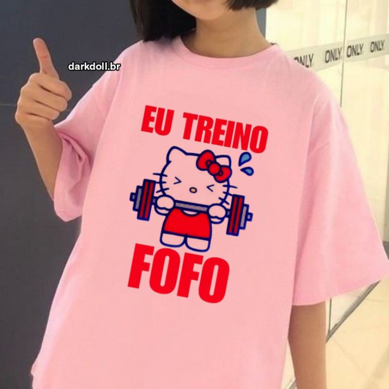 Camiseta hello kitty eu treino fofo kawaii pink fofo cute anime estampa moda feminina egirl alternativo alternative alternativa retrô punk aesthetic aesth