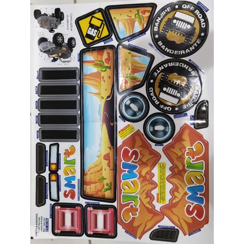 Cartela de Adesivos Etiqueta Decorativa para Carro Smart BanJipe Passeio e Pedal 564 e 565 Brinquedos Bandeirante