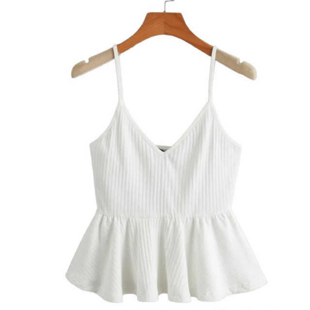 blusa Branca feminina peplum decotada em V bainha babado tendência