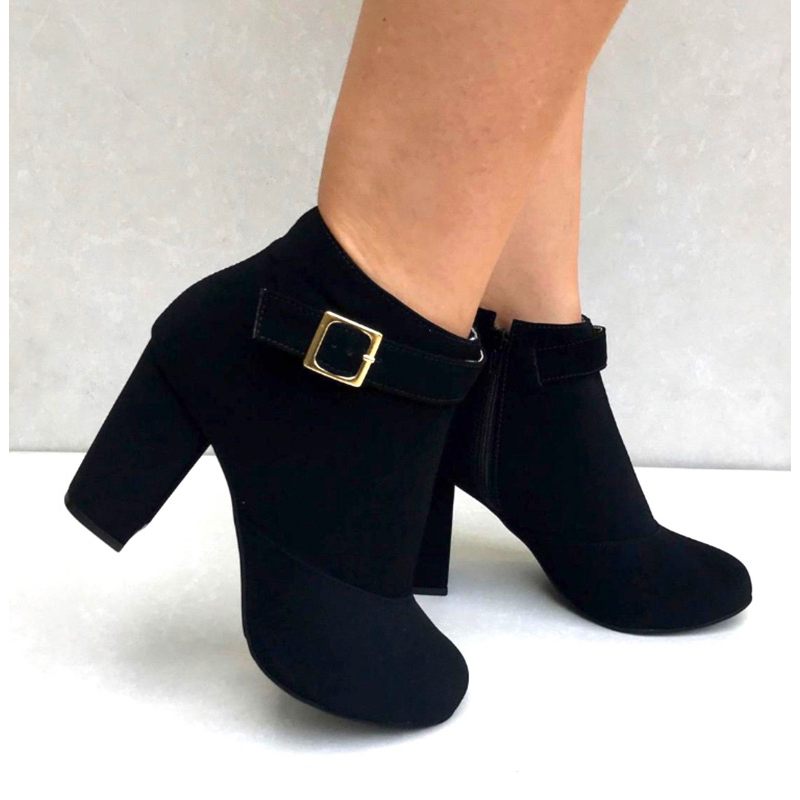 Bota Feminina Melf Shoes Cano Baixo Preto Salto Bloco 9cm em Oferta na Shopee