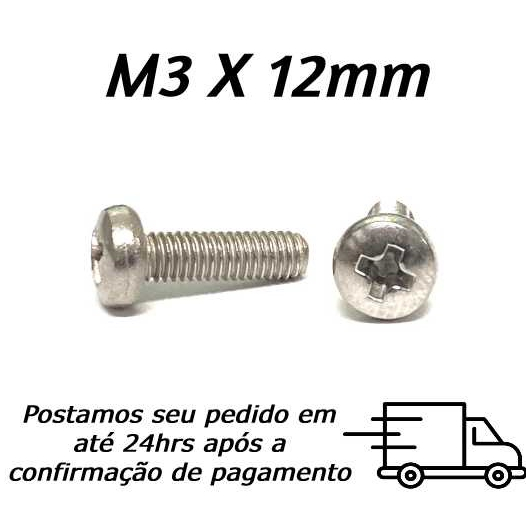 Parafuso Panela Phillips M3 x 12mm Inox