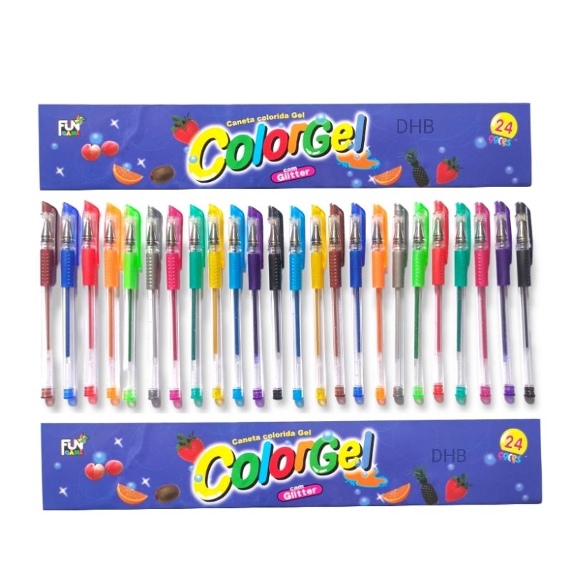 caneta gel com glitter cheirinho de fruta 24 un material escolar