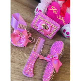 kit escova e pente para bebê kit escovinha para bebê kit escova de cabelo para bebe kit escovinha de cabelo para bebê Kit Higiene para Bebe Pérolas, kit perolado de luxo pente, escovinha e saboneteira, Kit Banho 4 Peças